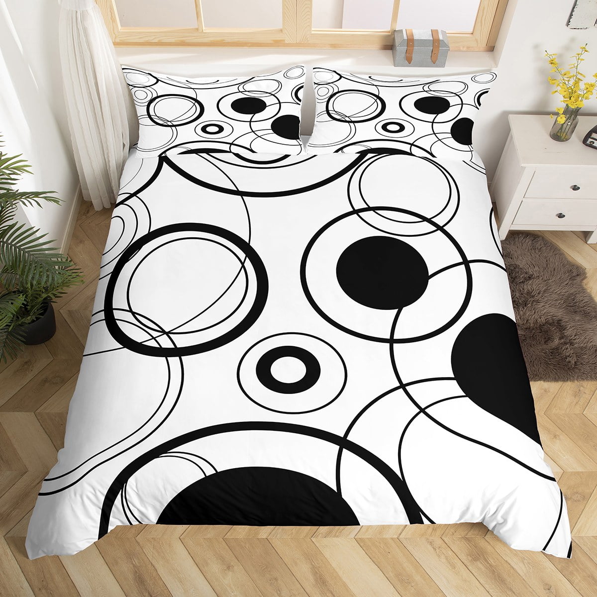 Geometric Circle Duvet Cover Full Black And White Geometry Bedding Set