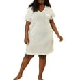 thumbnail image 2 of Agnes Orinda Women's Plus Size Nightgowns Polka Dots V Neck Short Sleeve Midi Sleepshirt 2X White, 2 of 8