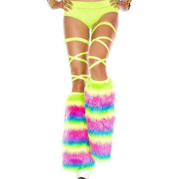 Music Legs 5541-RAINBOW Rainbow Faux Fur Leg Warmers, Rainbow