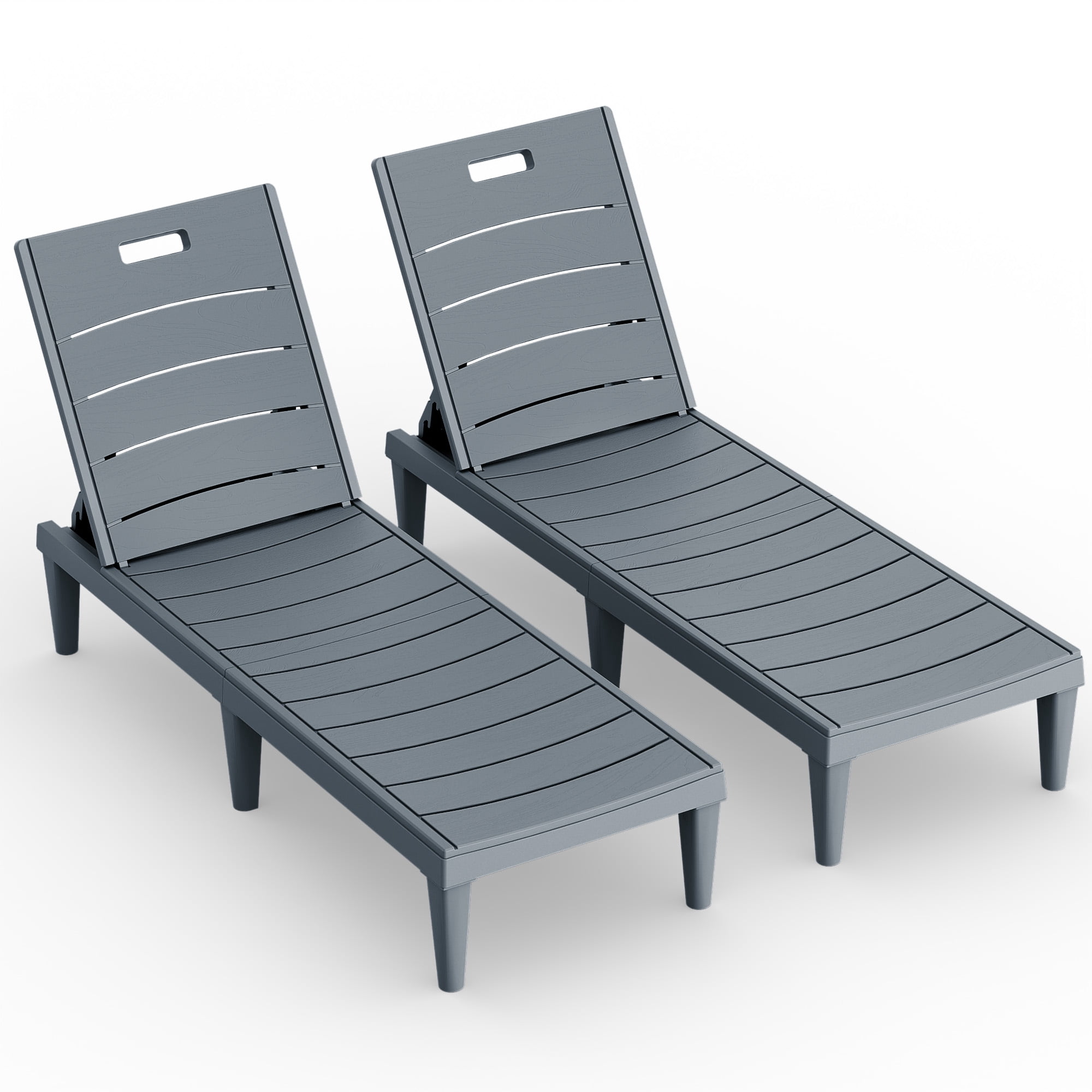 Vineego Set of 2 Patio Outdoor Chaise Lounge Chair Recliner with Adjustable Backrest, Gray