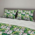 thumbnail image 2 of Botanical Comforter & Sham Bedding Set, Summer Revival Flourishing Lily Petal Buds Beauty Damask Leaves Pattern, 3 pcs Duvet Set Microfiber Filling Quilt, 5 Sizes, Lilac Green and Pink, by Ambesonne, 2 of 4