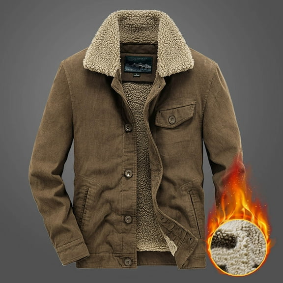 Xysaqa Men's Corduroy Fleeces Lined Jacket Warm Thicken Winter Coat for Men Big & Tall Casual Sherpas Jacket Button Up Outdoor Trucker Jacket with Pockets M-6XL
