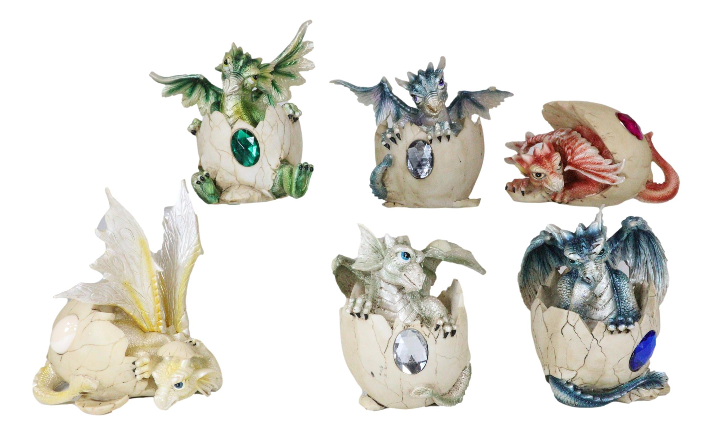 Twelve Month Birthstone Dragon Egg Statue Set Colored Gem Stone Birthday Dragons