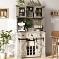 thumbnail image 2 of 72" Farmhouse Bar Cabinet with Sliding Barn Door, Tall Kitchen Buffet with Storage Hutch and 3 Drawer, Rustic Coffee Wine Bar Sideboard with Wine & Glasses Rack, for Living Room, Washed Grey, 2 of 7