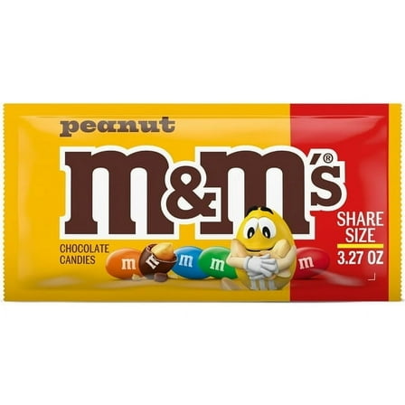 M&M's Peanut Milk Chocolate Candy, Share Size - 3.27 oz Bag pack of 2