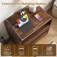 thumbnail image 4 of Aufeile Curved Wood End Table with Charging Station, 23.6" Large Side Table with 2 Drawers & Storage Shelf, Modern Accent End Table for Living Room or Bedroom, Walnut, 4 of 8