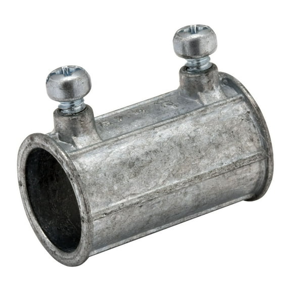 Raco EMT Coupling, 3/4 in, Set Screw, Zinc Alloy, Plain, Gray 2623