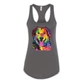 thumbnail image 3 of Smiling Dog | Colorful Neon Golden Retreiver | Dean Russo Art Animal Lover Ladies Racerback Tank Top, Dark Grey, Small, 3 of 6