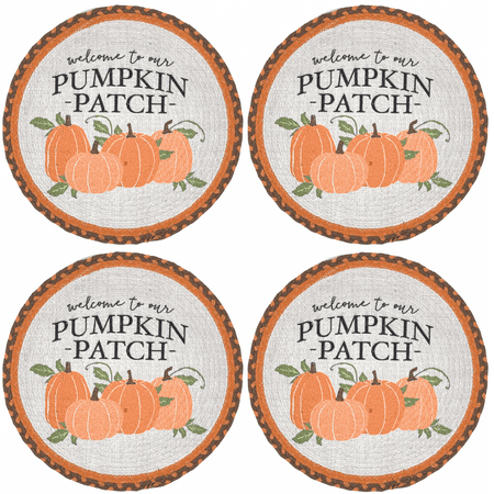 

Northeast Harvest Fall Thanksgiving Cotton Braided Round Placemats Set of 4 (Welcome to Our Pumpkin Patch)