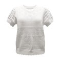 thumbnail image 5 of WCJM Lace Spliced Ribbed Knit T Shirt Women Short Sleeve Rolled Cuff Daily Wear Casual (White,M), 5 of 5