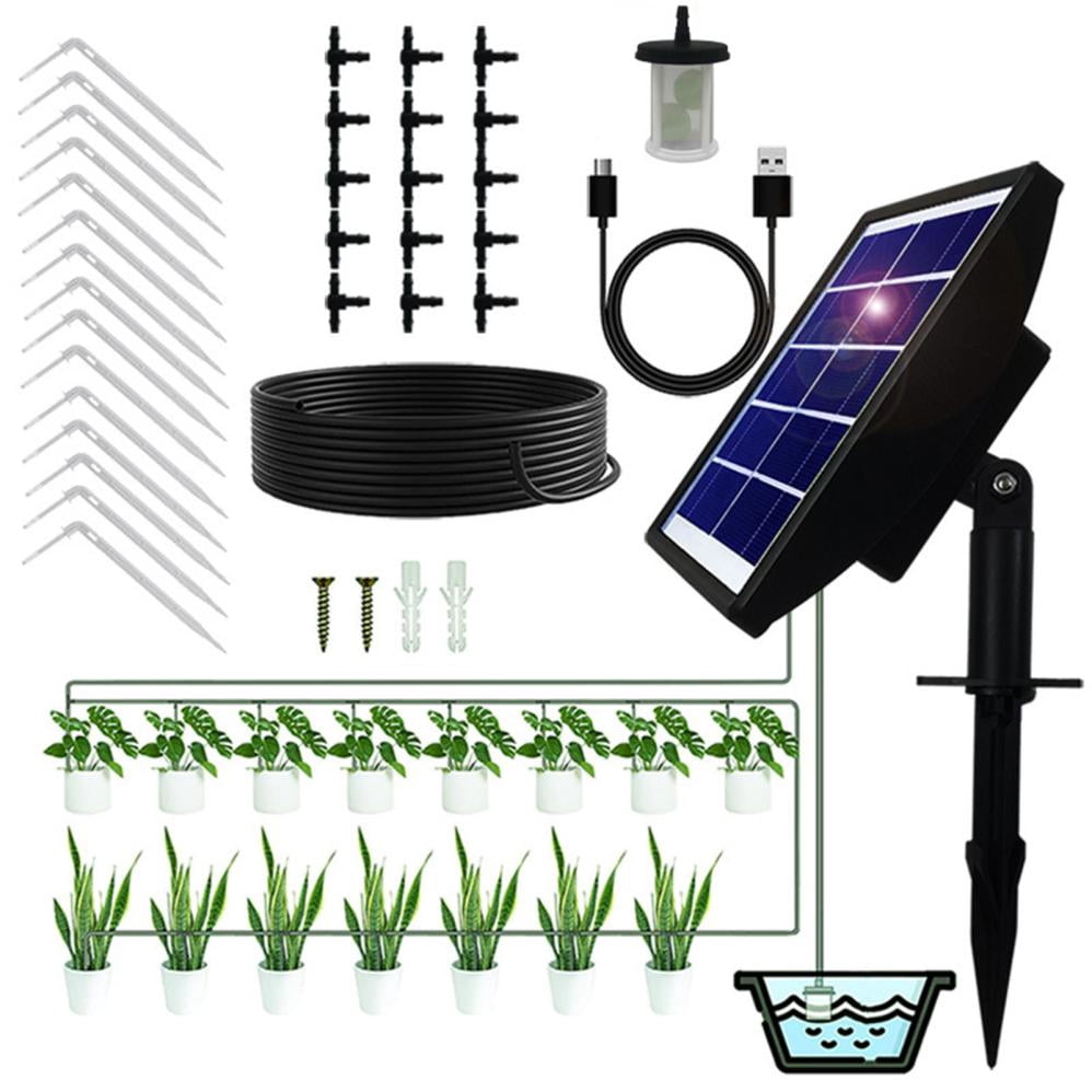 COM1950s Solar Automatic Watering System,Drip Irrigation Kit with Usb Charging and Solar Panel,Compact 5.3X1.6X5.7 In,Easy Installation for Gardens,Potted Plants,Greenhouses
