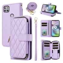 Furiet Argyle Wallet Case for Motorola Moto G 5G 2020 with Wrist/Shoulder Strap Card Slot Zipper Purse Luxury PU Leather Card Holder Stand Checkered Phone Cover for G5G 5 G G5 Women Girls Purple