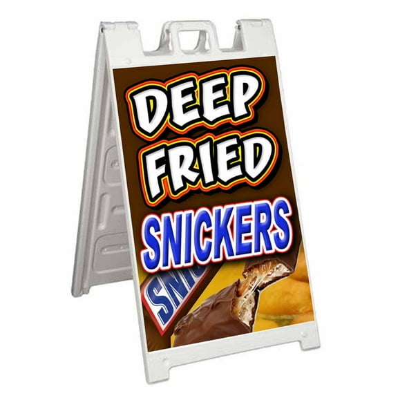 Deep Fried Snickers (24" X 36") Standard A-Frame Signicade, Includes Decal Applied To Stand