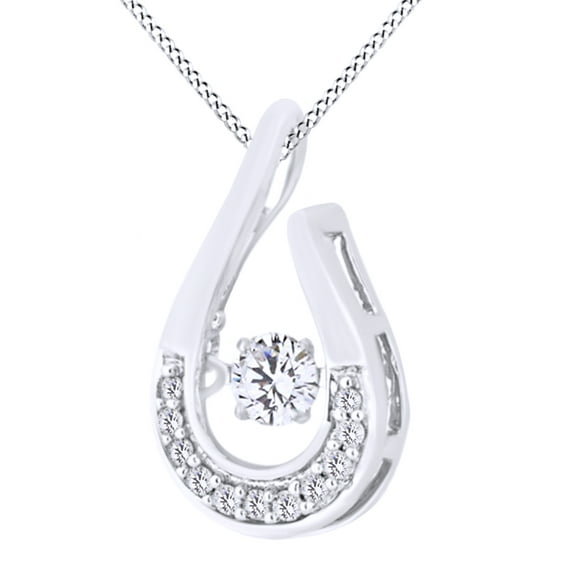 AFFY Dancing Round Cut White Natural Diamond Teardrop Pendant Necklace In 10K Solid White Gold (0.2 Ct)By