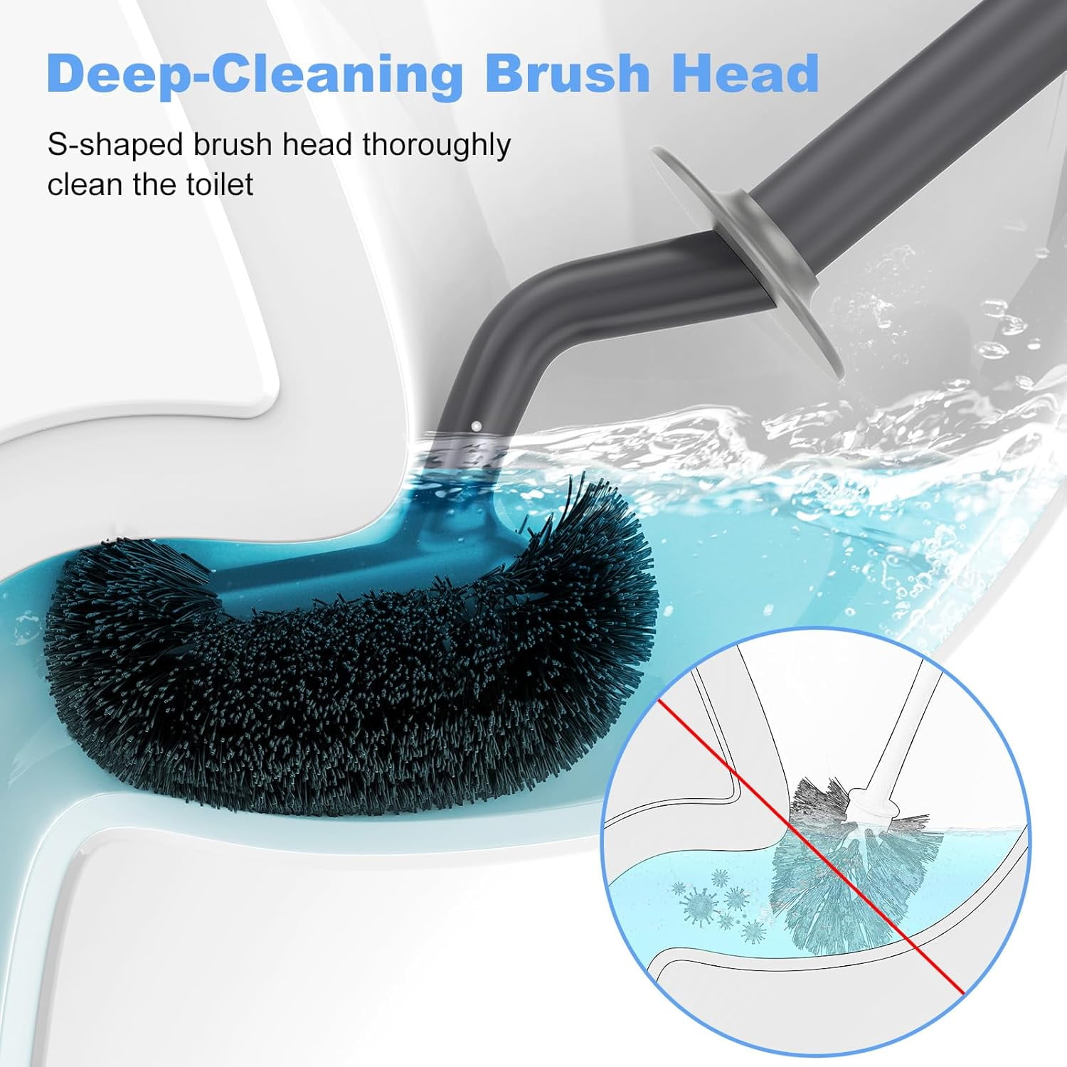 Toilet Bowl Brush Holder Set: Curved Design with Holder for Deep Cleaning Under Rim - Compact Hidden Scrubber for Small Space - Modern RV Bathroom Accessories - Gray