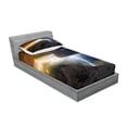 thumbnail image 2 of Ambesonne Landscape Fitted Sheet & Pillow Sham Set, Dark Clouds Mountain, Twinxl, Grey Orange, 2 of 2
