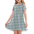 thumbnail image 3 of Girls 2025 Summer Dresses Cold Shoulder Plaid Dress Soft Fabric Comfortable Fit Perfect for Casual and Party Wear ,Sie:110, 3 of 7