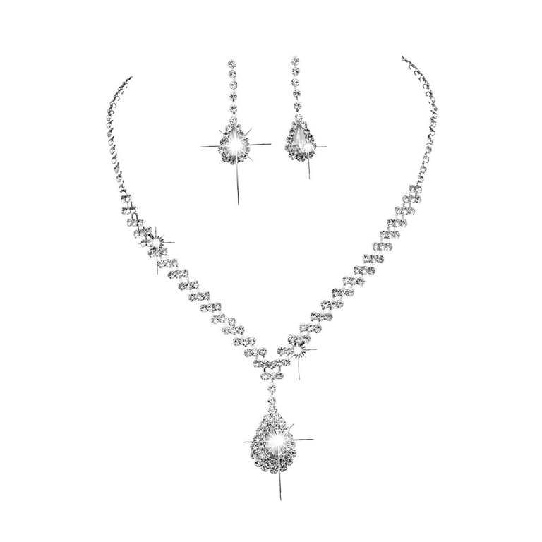 Wedding Jewelry Sets Necklace Earrings Set Rhinestone White Jewelry Set for Prom Costume Accessories Wedding Girls Brides