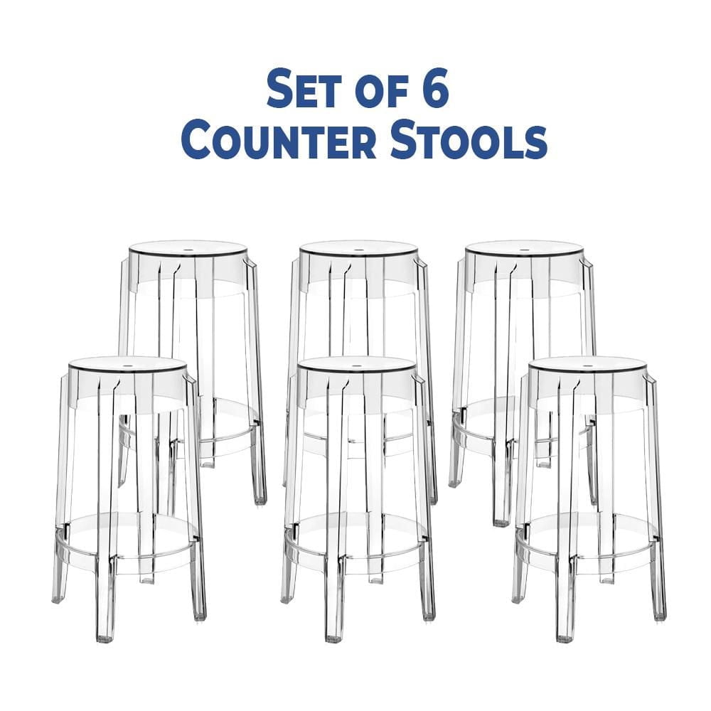 Ensemble de 6 tabourets de comptoir en plastique transparent de la collection Heavenly