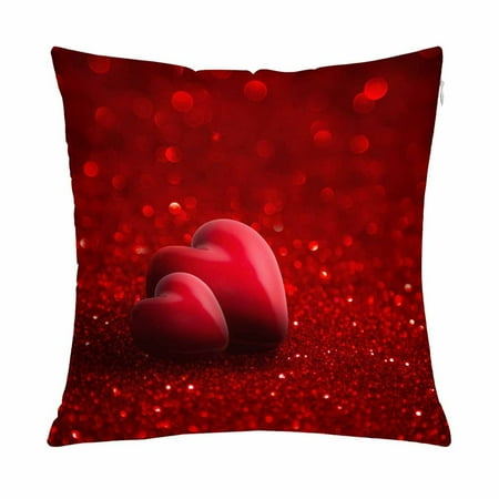 Mkhert Two Red Hearts With Glitter Valentine Day Pillow Covers