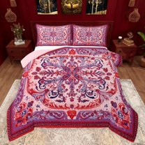 Feelyou Retro Hippie Damask Bedding Comforter Set for Women, Red Purple Boho Paisley Twin Comforter Sets, Southwestern Fashion Reversible Bedding Set, Ultra Soft Bedroom Decor, 2pcs