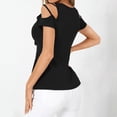 thumbnail image 5 of yoeyez Summer Tops for Women 2024 Petite Fitted Shirts For Women Sexy Off The Shoulder Tops Loose Short Sleeve T Shirt Black Crop Top Hollow Out Tunic, 5 of 6