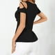 thumbnail image 4 of Camiseta de manga corta de Color sólido con hombros descubiertos y tirantes cruzados con lazo y cuello en V para mujer Pompotops hkajfhjk461778, 4 of 6