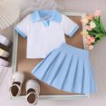 thumbnail image 4 of Xudanell Toddler Baby Girl Summer Clothes 2pcs Outfits Short Sleeve T Shirts Tops Mini Skirt Outfits Preemie Clothes Girl Blue 2-3 Years, 4 of 9