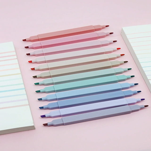 LNGOOR 12pcs Morandi Aesthetic Square Highlighters Pens Mild Soft Chisel Tip Marker Pen Pastel Highlighters No Bleed Quick Dry for Journaling Note Taking School Stationery Supplies