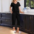 thumbnail image 4 of Womens 2 Piece Capri Sets,V Neck Short Sleeve Casual Matching Sets,Summer Loungewear Set with Elastic Waist Pants,Soft Lightweight Comfy Outfit for Daily Wear Black L, 4 of 6