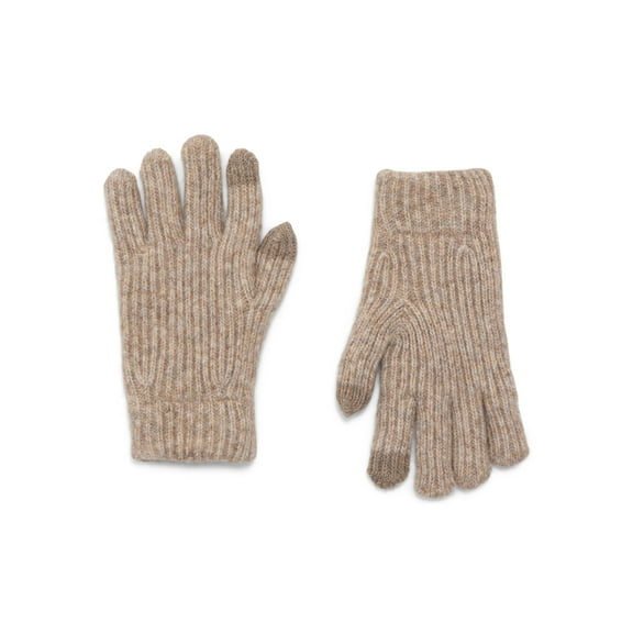 Time and Tru Women's Tech Touch Lined Rib Gloves, Knit, One Size Fits Most, Toasted Heather