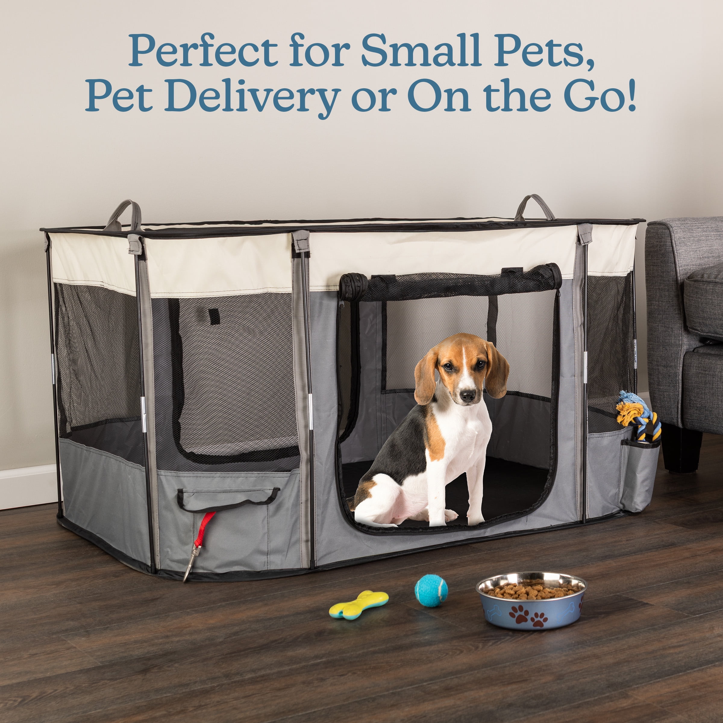 PETMAKER 43x34x23in Dog Playpen with Mesh Windows and Zippered Doors (Gray)