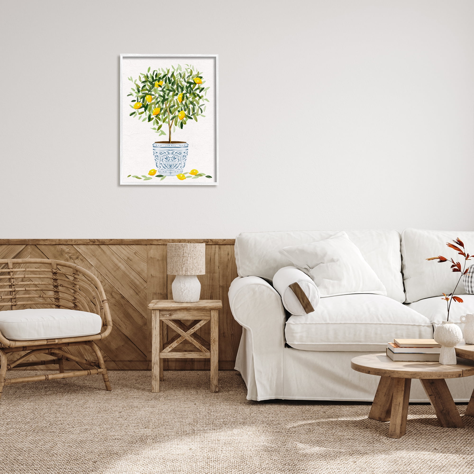 Stupell Industries Lemon Tree Detailed Planter Food & Beverage Painting White Framed Art Print Wall Art, 24 x 30