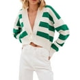 thumbnail image 2 of Wassery Women Knitted Cardigan Lightweight Long Sleeve Contrast Color Sweaters Open Front Buttons Cardigans Coat Fall Casual Soft Knit Outwear, 2 of 7