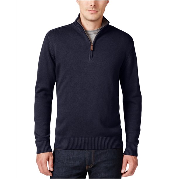 Tricots St Raphael Mens Quarter Zip Mock Turtleneck Knit Sweater, azul, grande Tricots St Raphael Tejer