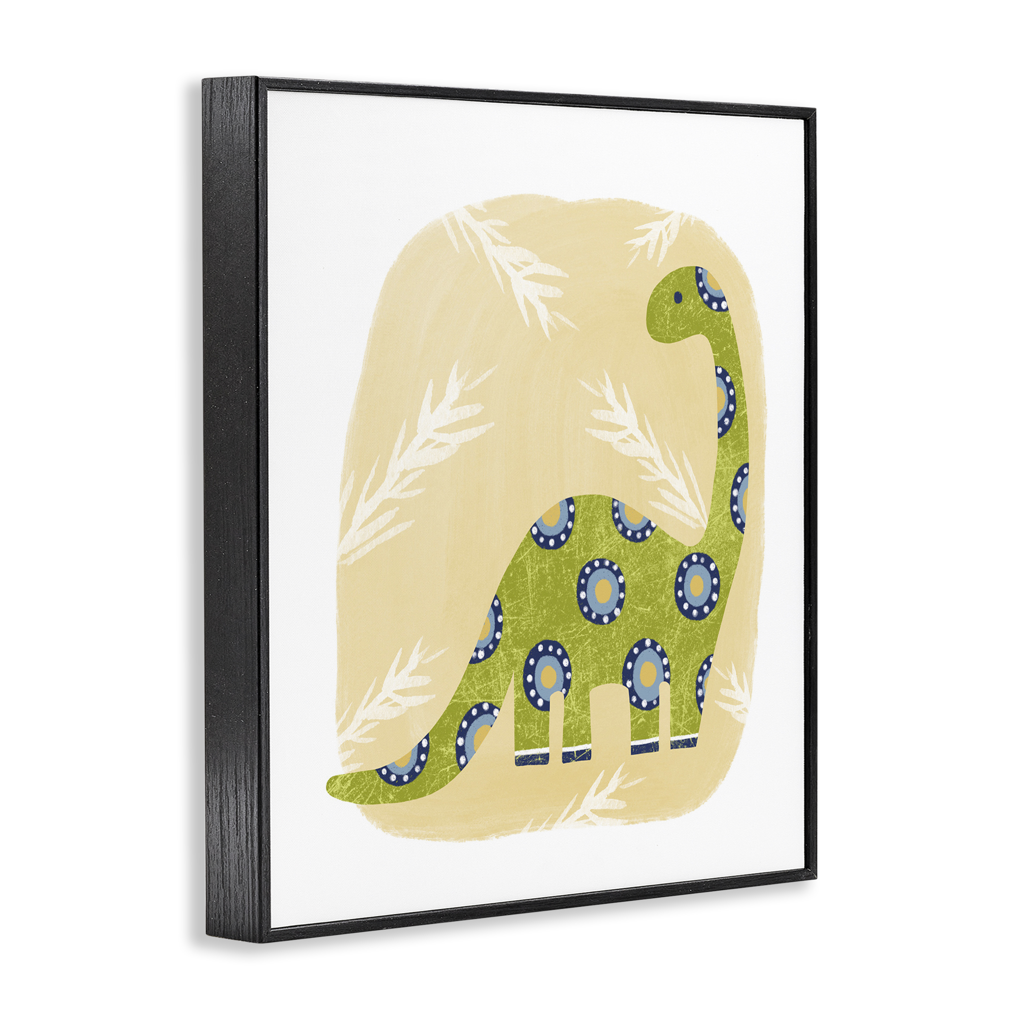 Stupell Industries Brontosaurus with Leaves Animals & Insects Painting Black Framed Art Print Wall Art, 16 x 20