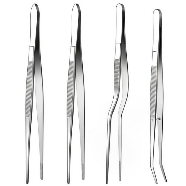 Pinzas finas, 4 pinzas para cocinar, pinzas para alimentos de acero inoxidable de 6,3 pulgadas, pinzas de cocina para hornear, decorar, barbacoa