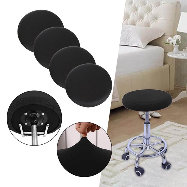 Coussin de Tabouret Rond Durable Doux Housse de Tabouret Roulante Lavable pour Chaise de 12-18 Pouces Noir