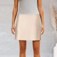 thumbnail image 2 of vigerkar Women's Mini Skirts Casual High Waisted Stain Silk A-Line Zipper Summer Short Skirt Party skirts Beige, M, 2 of 4