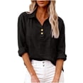thumbnail image 6 of ManxiVoo V Neck Button Down Blouse for Women 3/4 Sleeve Cotton Linen Shirt Breezy Summer Tops Relaxed Fit Casual Office Wear M Size Black, 6 of 9