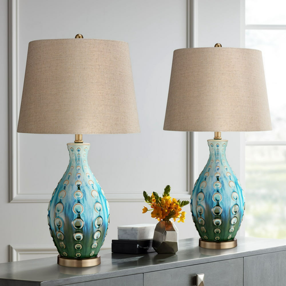 360 Lighting Mid Century Modern Table Lamps Set of 2 Ceramic Teal ...
