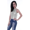 thumbnail image 6 of Moomaya Women Turtleneck Sequin Metallic Top Cocktail Party Halter Tank Top, 6 of 8