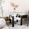 thumbnail image 2 of Royard Oaktree Square End Table, Tempered Glass Side Table with Shelf and Metal Legs for Living Room, 2 of 7