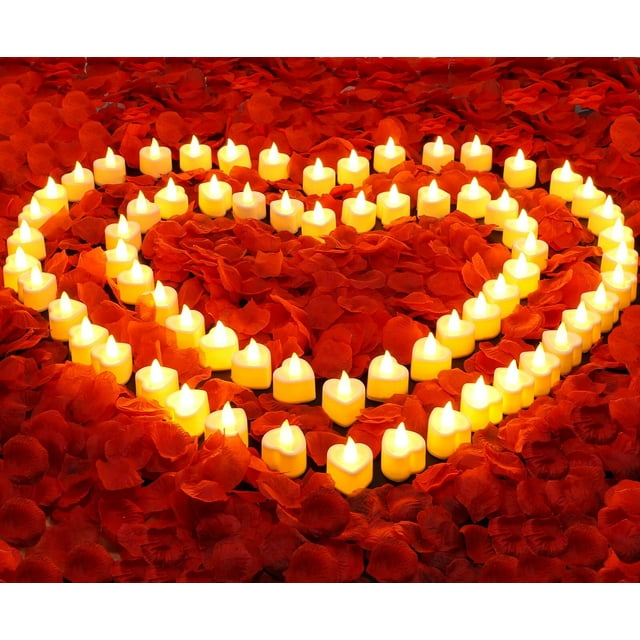Set de decoración romántica Acejoz con pétalos de rosa y velas