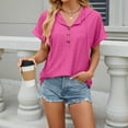 thumbnail image 4 of DuoJiaJ Women's Casual Summer Hoodies Short Sleeve Drawstring Hoodies Tops Button Front V Neck Pullover T Shirts Tops Women’s High-Neck Workout Tops Pink, 4 of 5