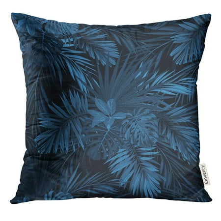Indigo Palm Beach STOAG Abstract Dark Tropical with Jungle Plants Pattern Indigo Blue Phoenix Palm Leaves Aloha Beach Throw Pillowcase Cushion Case Cover 16x16 inch ()