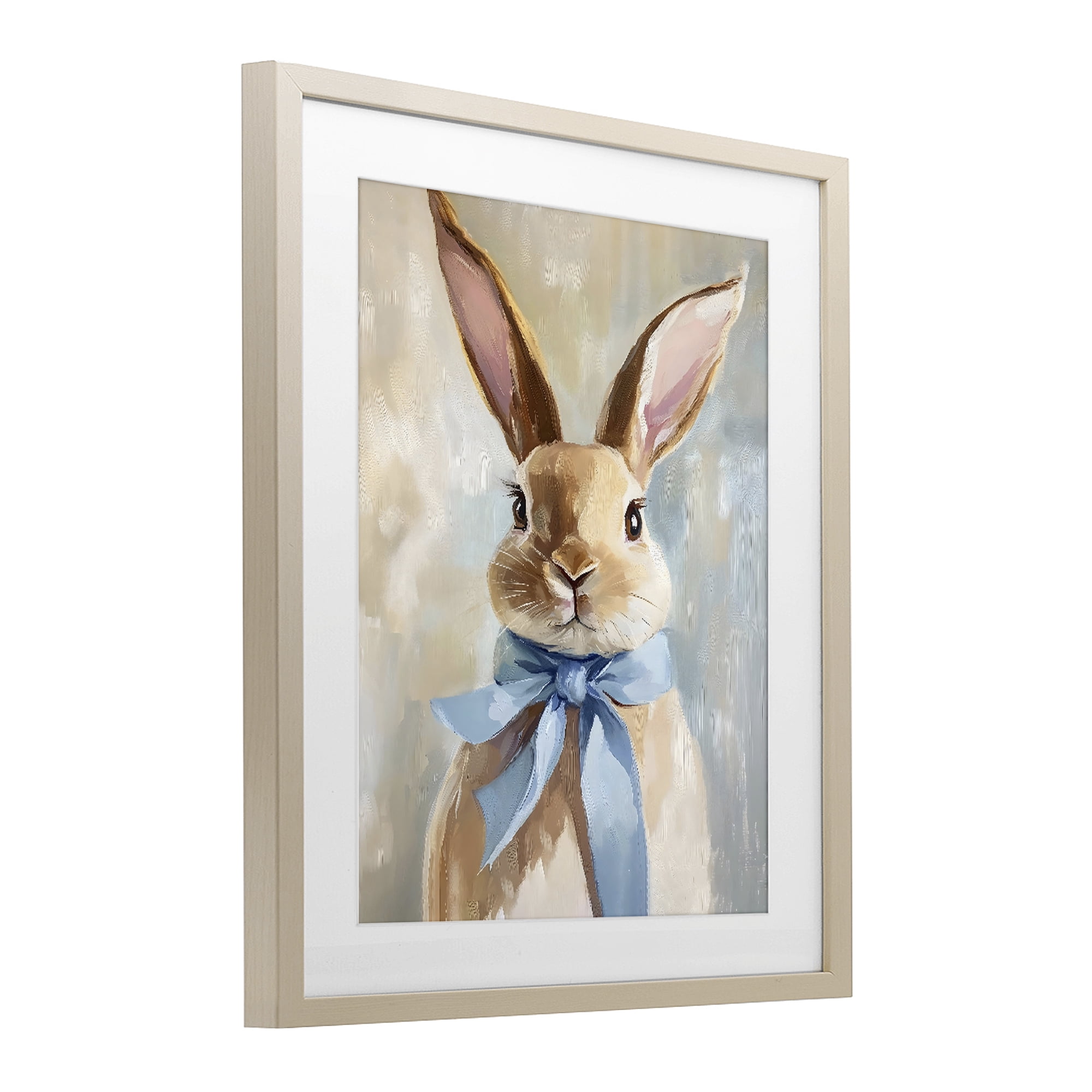 Stupell Industries Bunny with Blue Bow Birch Framed Print Under Glass, design by The Prints Vibe