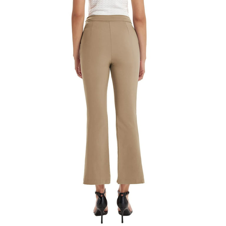 Cathery Women Split Front Pants Casual High Waist Business Work Crop Pants  Flare Leg Office Capri Trousers with Pockets 