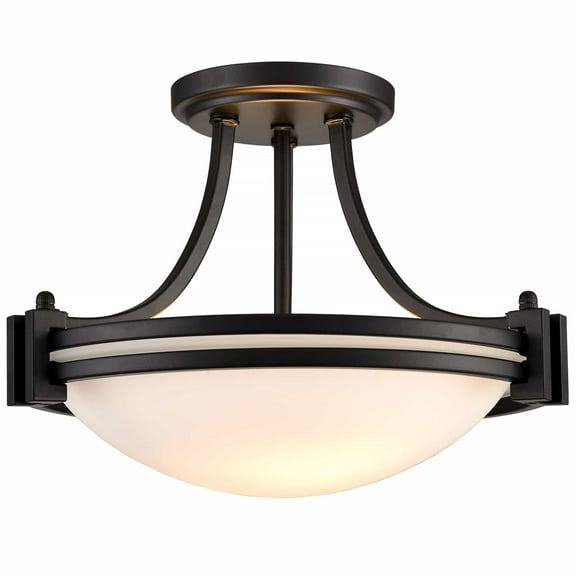 Claxy 12" 2-Light Black Semi Flush Mount Ceiling Light with Bowl Milk Glass Shade