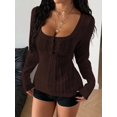 thumbnail image 3 of Women's Solid Color Button Decor U-Neck Casual Long Sleeve Sweater Top, Autumn/Winter ,Petite Women, 3 of 7